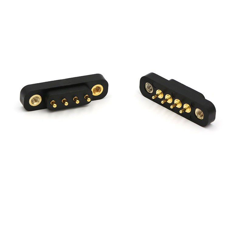 Gold Plating Spring Loaded Connector Customized 4 Pin Pogo Connector 4.0mm Pitch With Nuts
